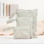3PCS Recycled Fabric Waterproof Wet Dry Diaper Bag Set with Zipper Closure