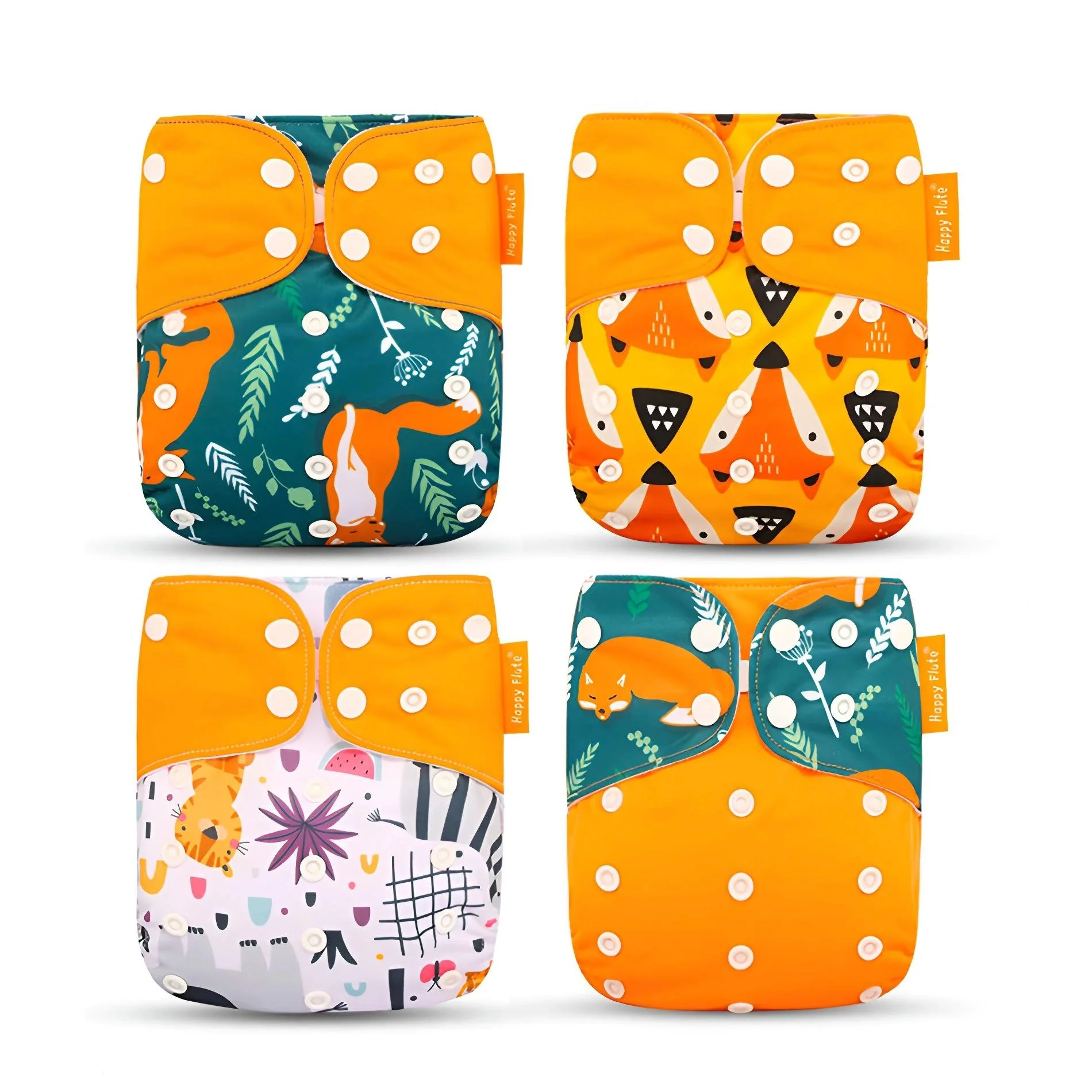 4Pcs Reusable Pocket Diaper Set Washable Adjustable Cloth Nappies for Babies