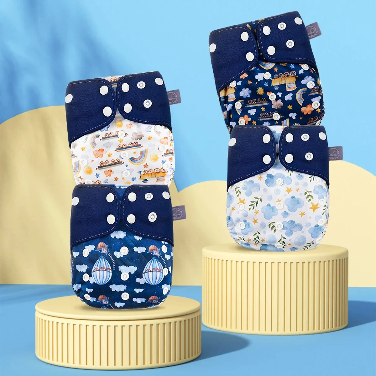 Waterproof Reusable Baby Cloth Diapers - 4 Pack Pocket Nappy Set (7-33 lbs)