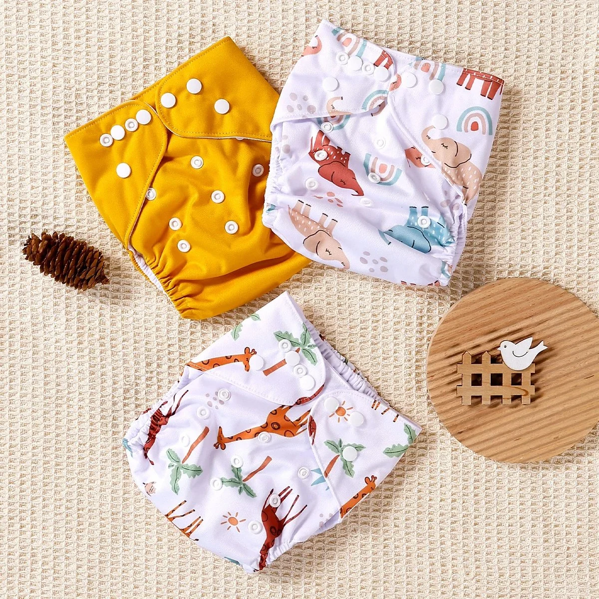 Adjustable Cloth Diapers with Suede Cloth Inner | One Size Pocket Diapers 3-33 lbs