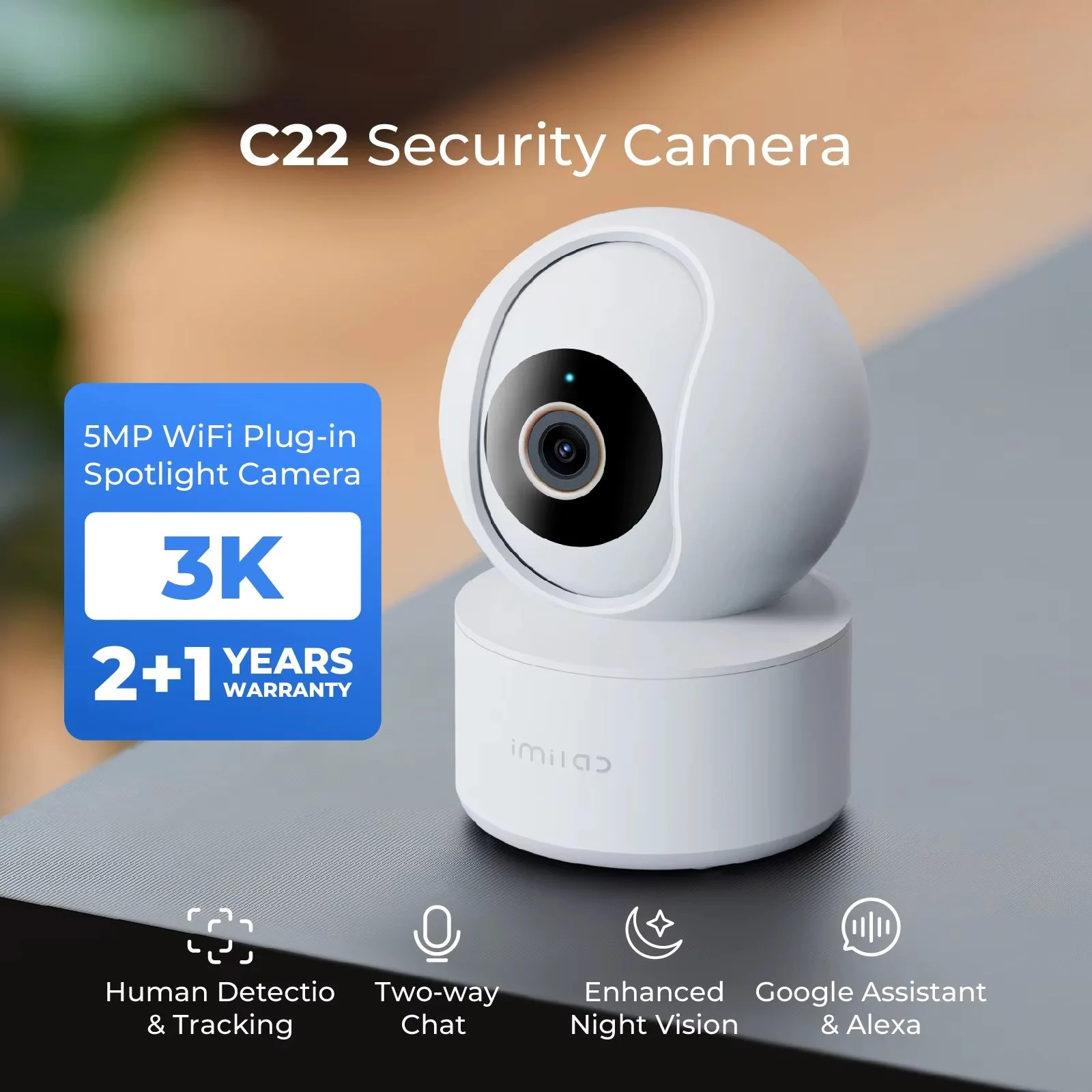 WiFi 6 Indoor Baby Monitor Camera with AI Detection & 360° PTZ