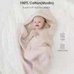 Soft Cotton Muslin Baby Swaddle & Hooded Bath Towel