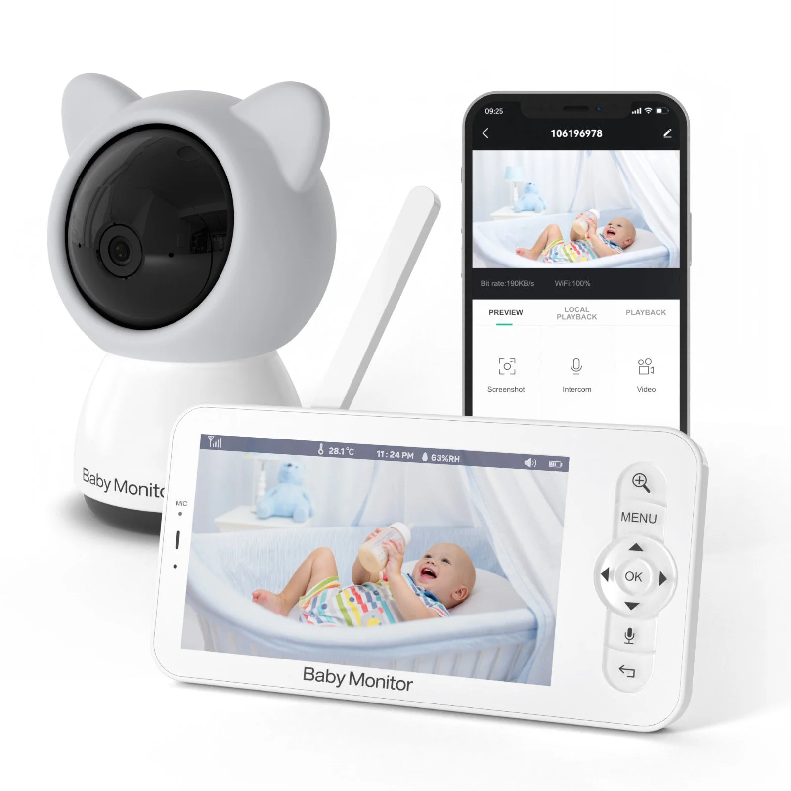 HD Smart WiFi Baby Monitor with 5" LCD & Mobile App Control