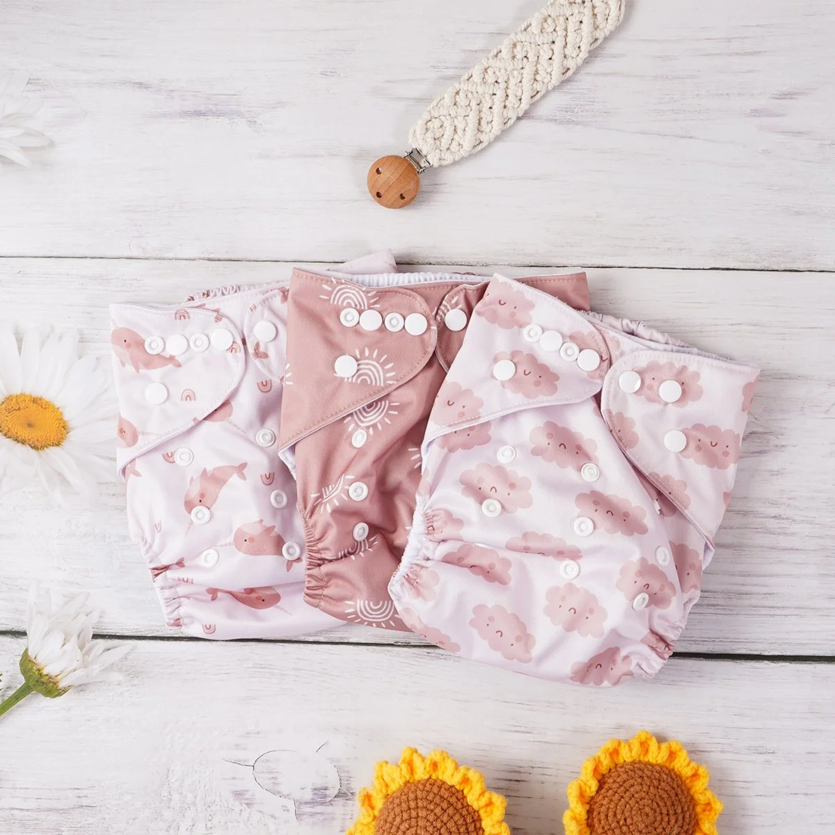3-Pack Eco-Friendly Reusable Cloth Pocket Diapers for Babies (Fits 6–33 lbs)