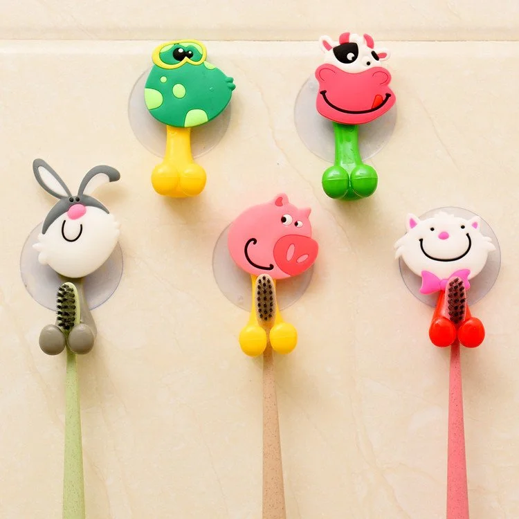 Cartoon Animal Toothbrush & Toothpaste Holder with Suction Cup for Kids