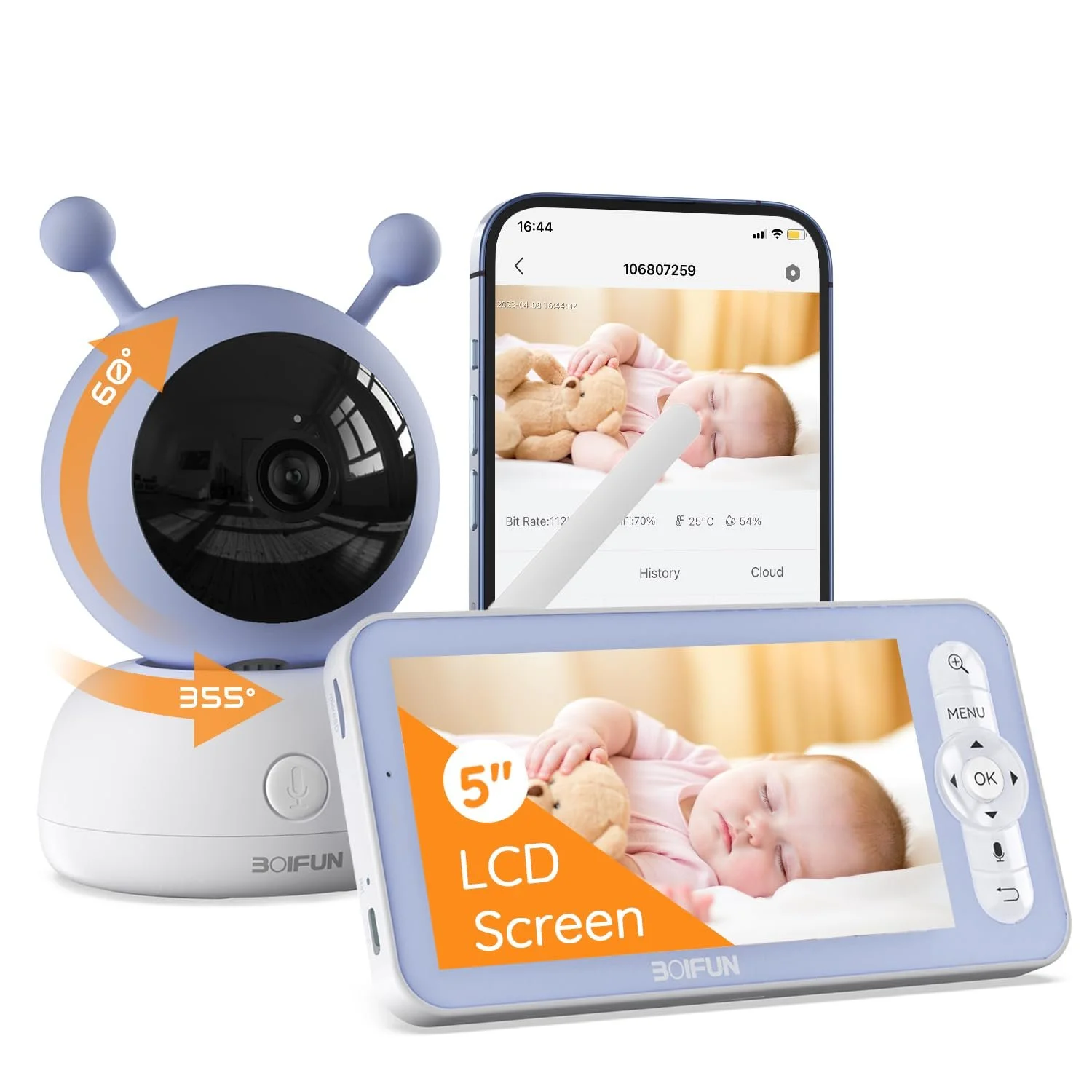 2K HD Baby Monitor with 5-Inch Screen, Motion & Cry Detection, Auto Tracking & Night Vision