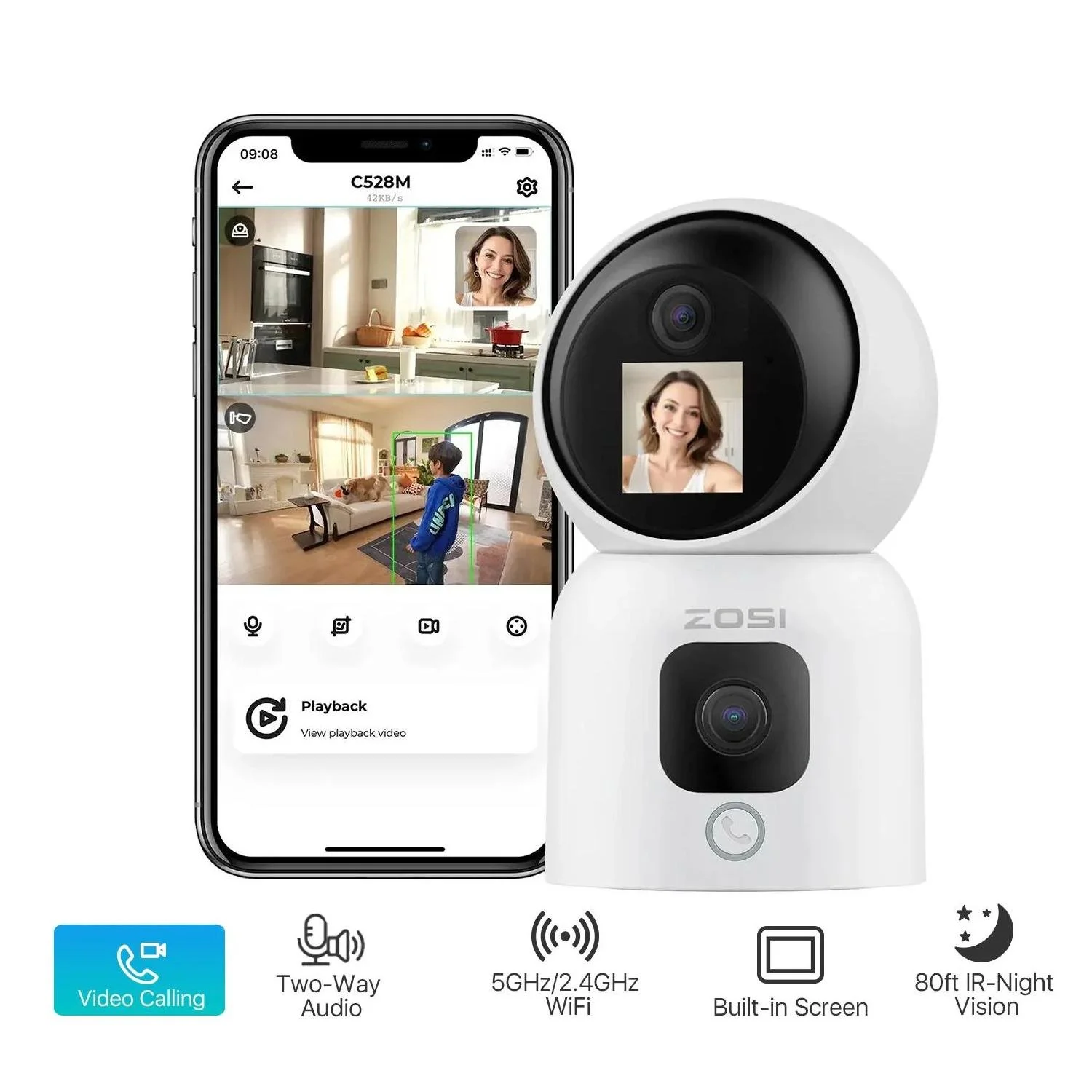 Indoor 360° HD WiFi Security Camera with Dual-Lens & Two-Way Audio