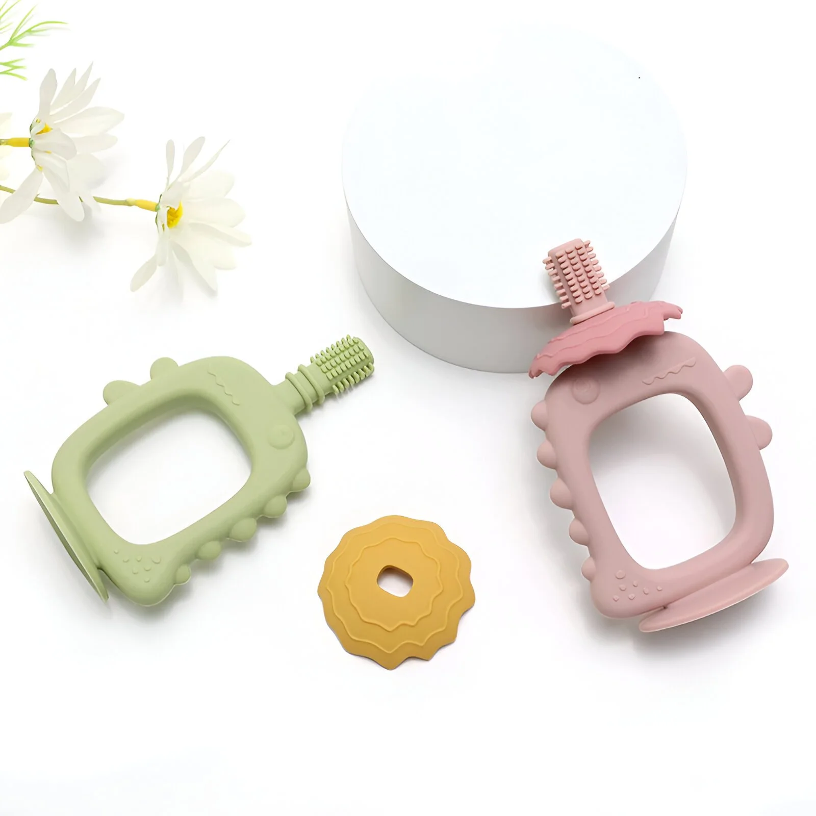 2-in-1 Dinosaur Silicone Teether & Baby Toothbrush