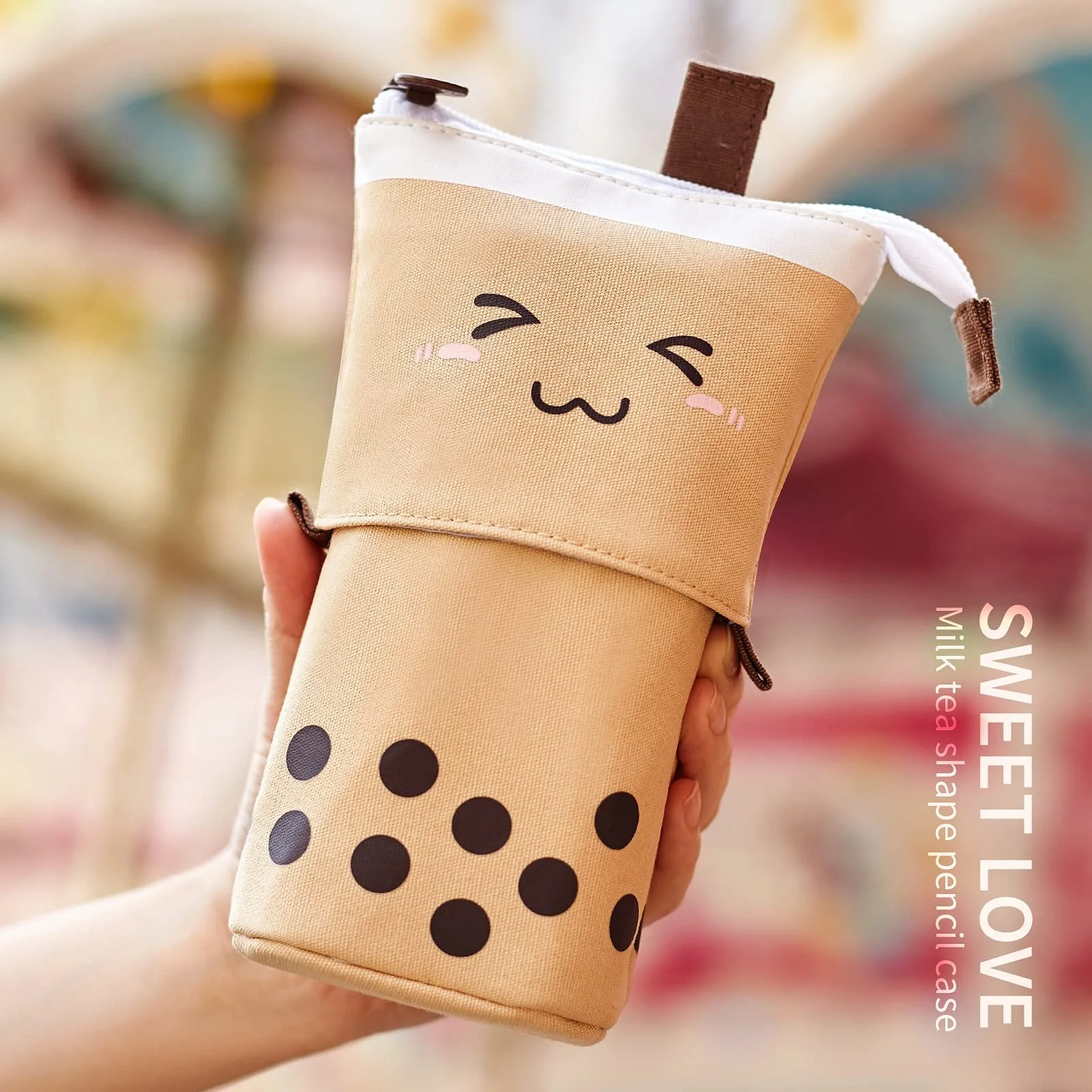 Telescopic Milk Tea Pencil Case for Students