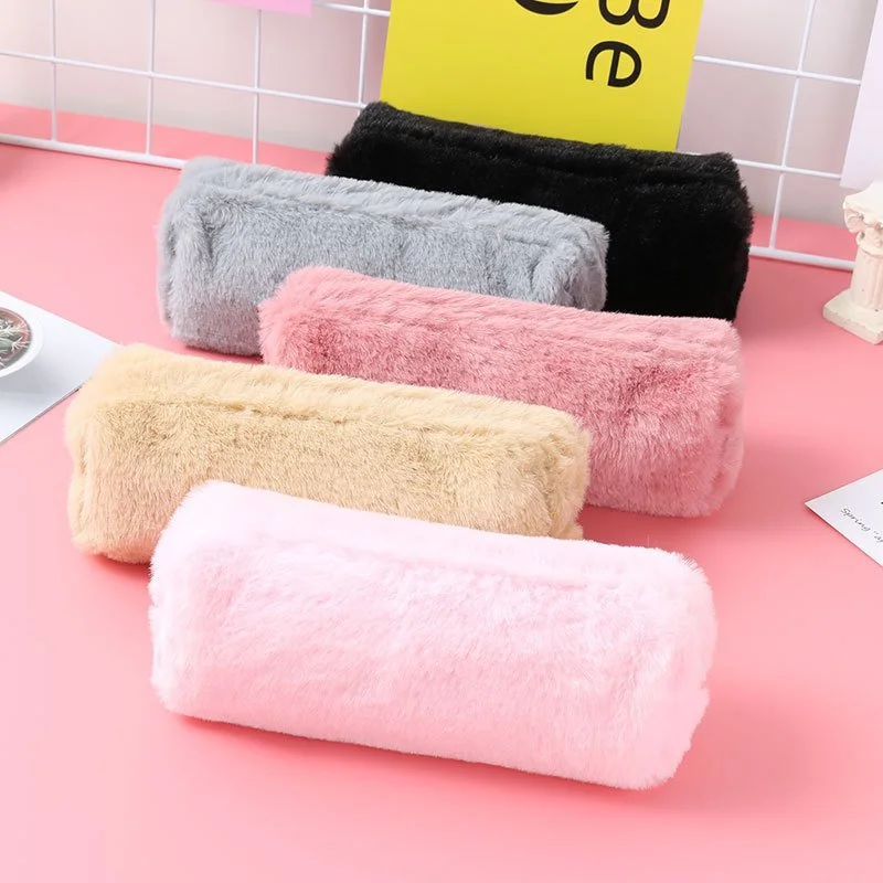 Cute Plush Pencil Case for Girls - Kawaii Stationery Large Capacity