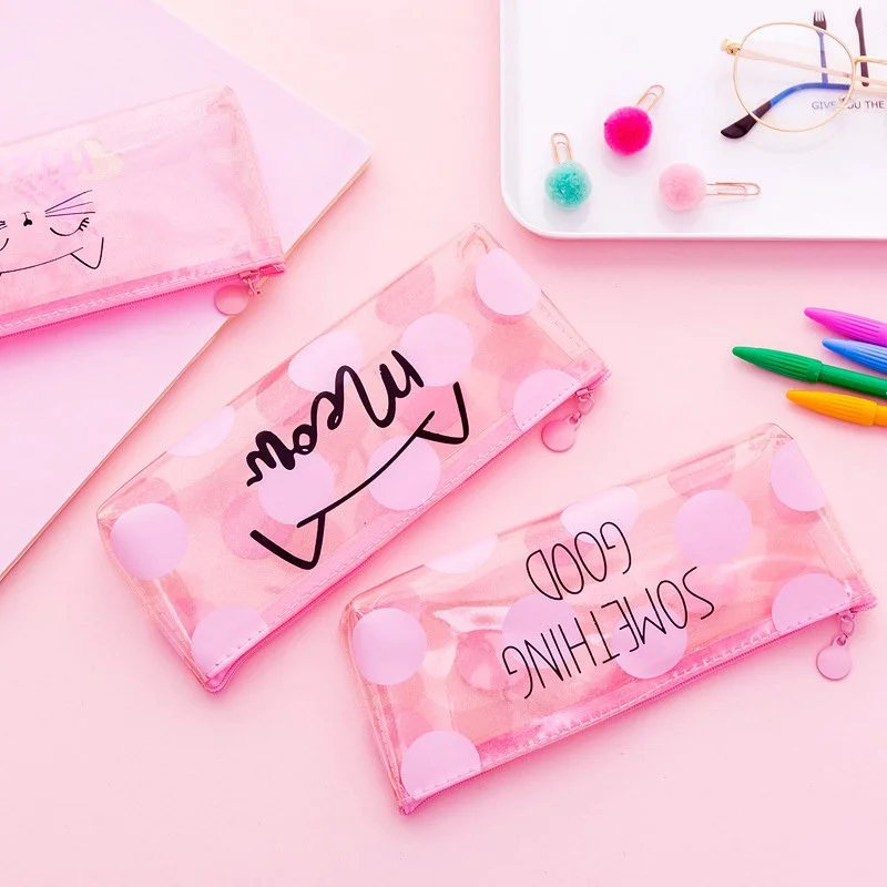 Cute Kawaii Pink Cat Pencil Case for Girls
