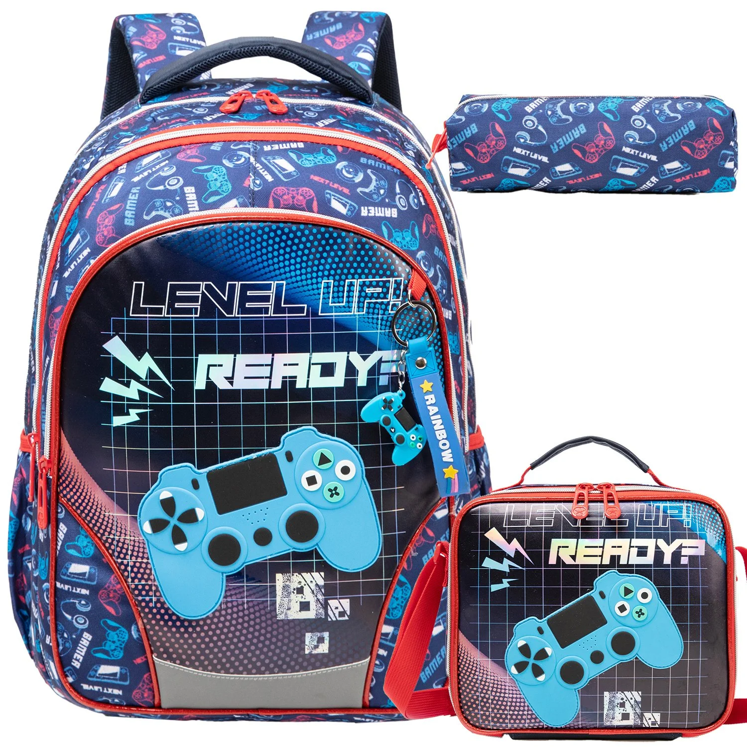 Charming Boys Backpack with Lunch Box and Penbag - Perfect for Elementary Students