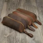 Vintage Handmade Genuine Leather Pencil Case - Portable Storage Bag