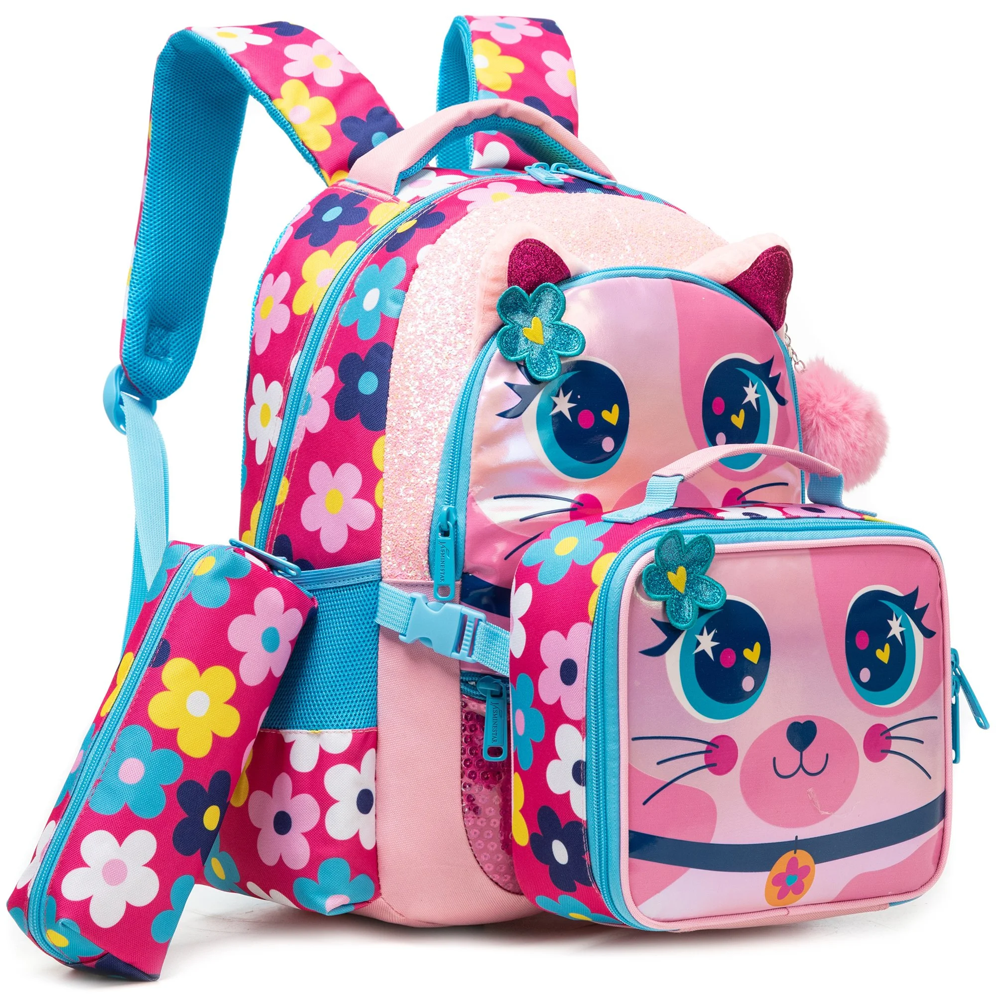 Girls School Backpack Set with Lunch Box and Pencil Case for Ages 8-10
