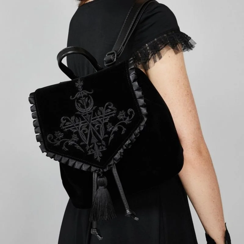 Grunge Style Black Embroidery Backpack for Women - Fashionable Travel Bag
