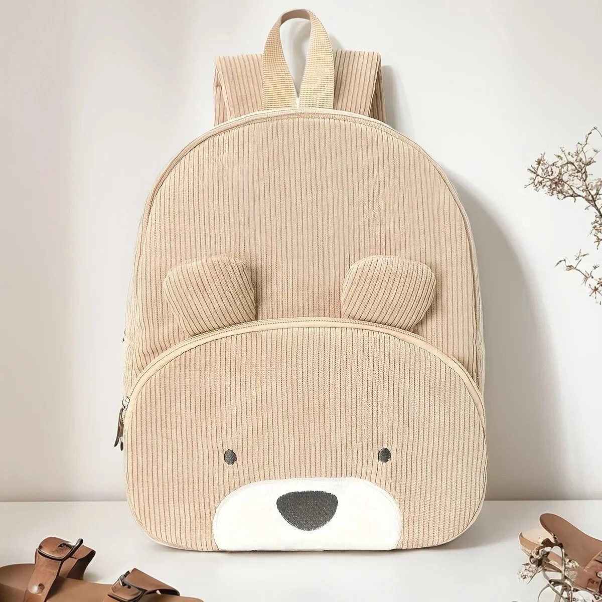 Cute Cartoon Bear Corduroy Backpack for Kids - Perfect for School