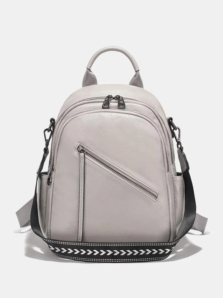Women's Genuine Leather Backpack with Roomy Zip Pockets for Work, Travel & Commute
