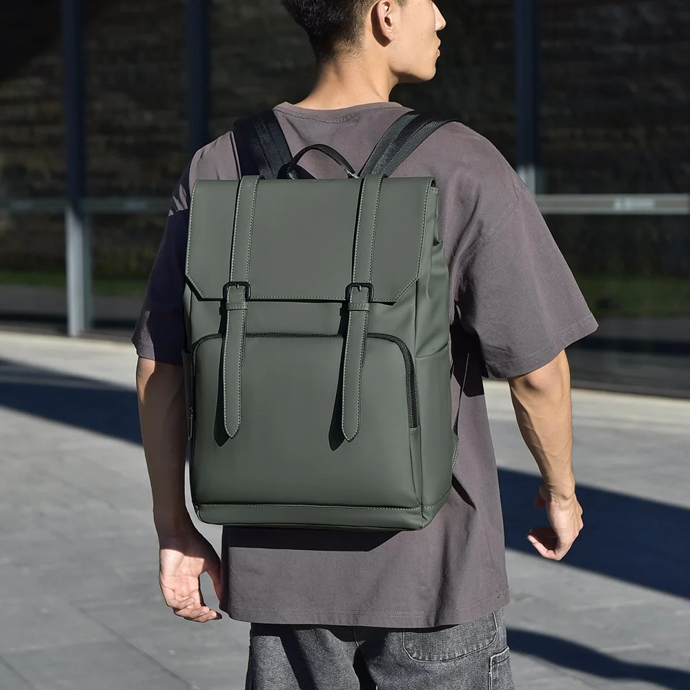 Stylish Waterproof Flap-Over Laptop Backpack with Strap Buckles