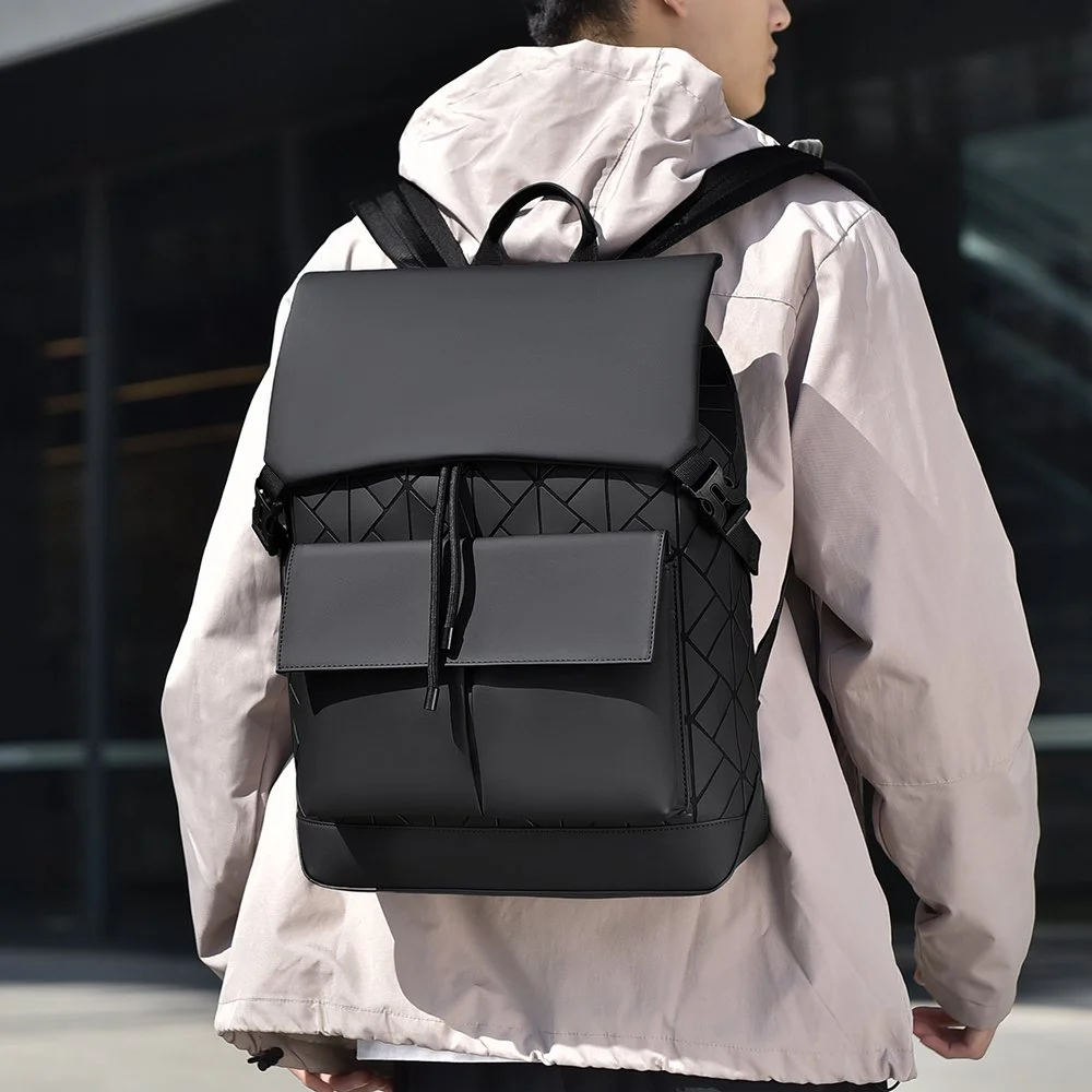 Black Trendy Backpack with Purple Quilted Detail - Stylish & Spacious for Urban Adventures