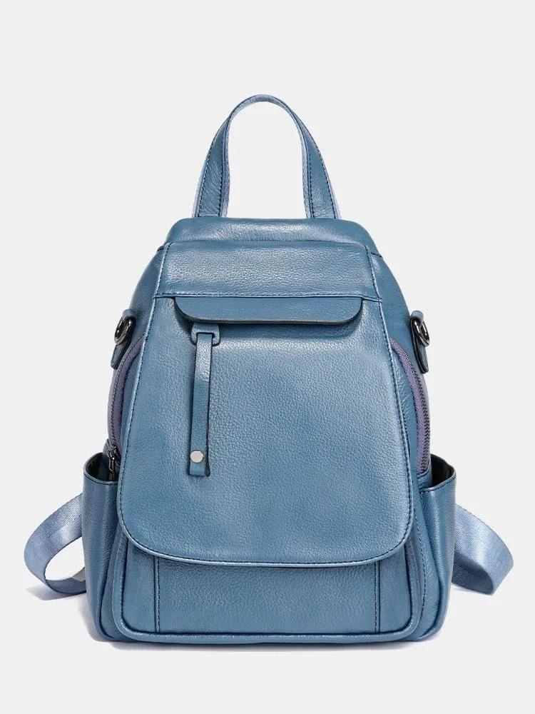 Genuine Leather Women's Fashion Backpack - Stylish Travel School Bag with Multifunctional Pockets