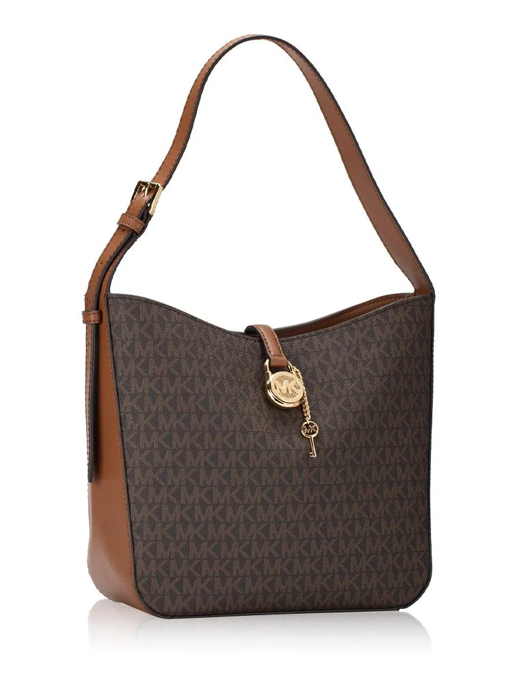Michael Kors Women’s Brown Print Handbag with Automatic Button Closure
