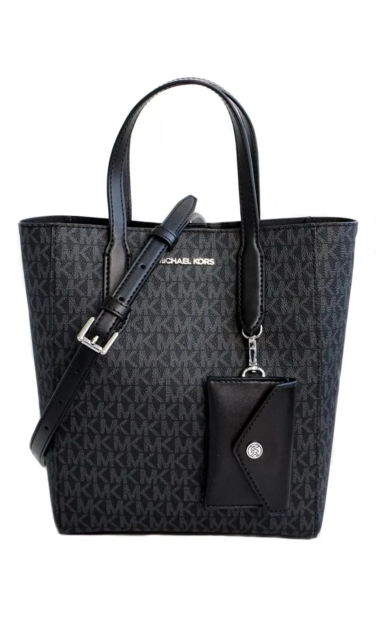 Michael Kors Women’s Black Print Handbag with Shoulder Strap and Button Closure