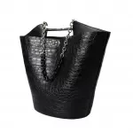 BALENCIAGA Black Crocodile Leather Maxi Bucket Bag