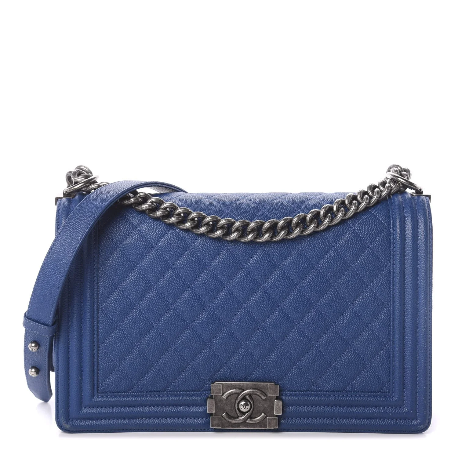Chanel Bag Medium Blue Caviar Leather with Gold Hardware