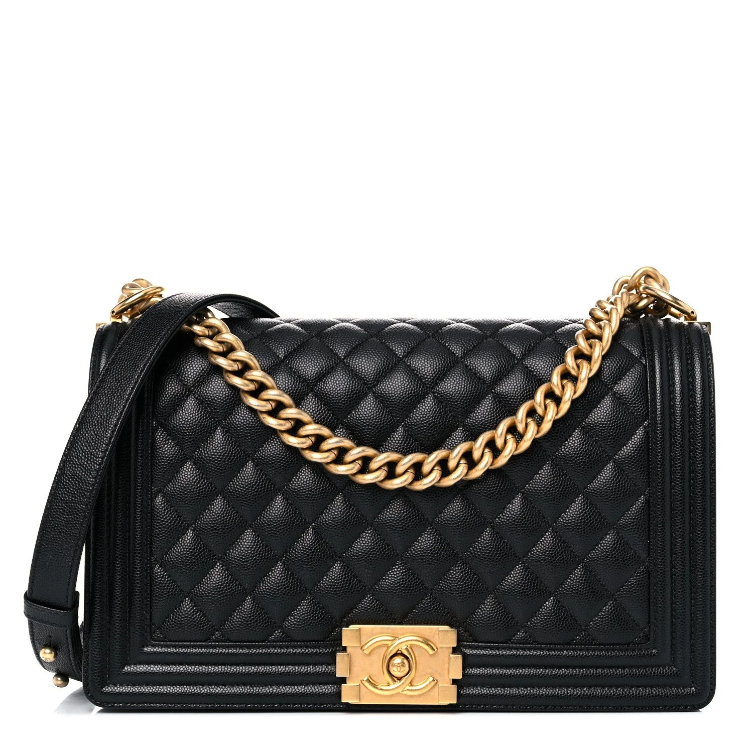 Preowned Chanel Boy Bag Large Black Lambskin Leather with Gold Hardware