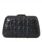 BALENCIAGA Black Crocodile Skin Leather Clutch Bag