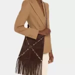 Valentino Garavani Leather Shoulder Bag with Studs & Fringing