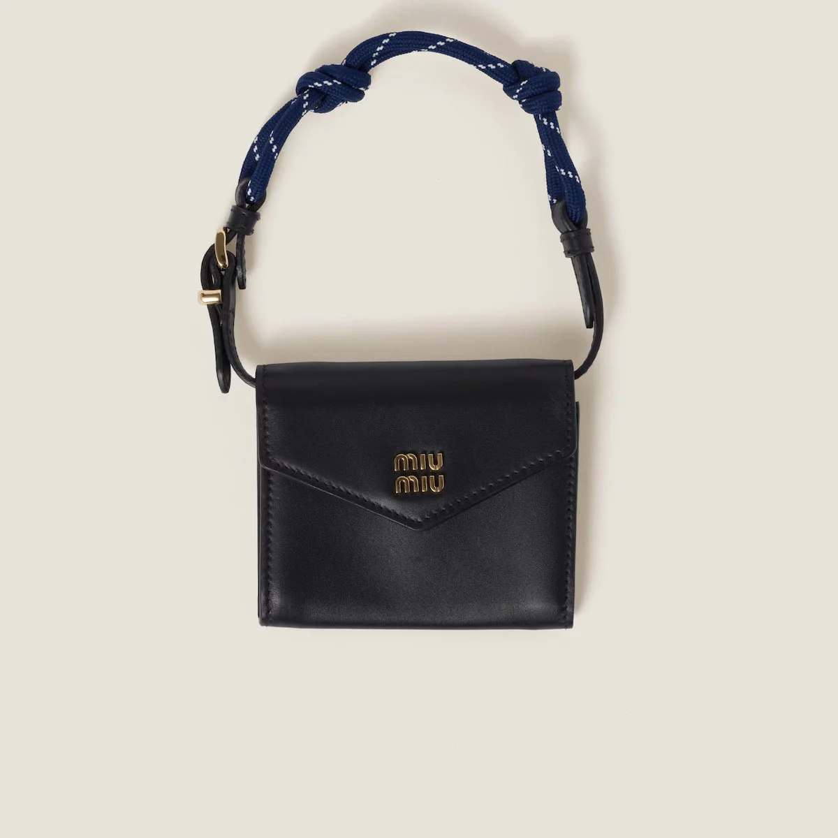 Miu Miu Leather Rope Handle Wallet with Magnetic Closure and Card Slots