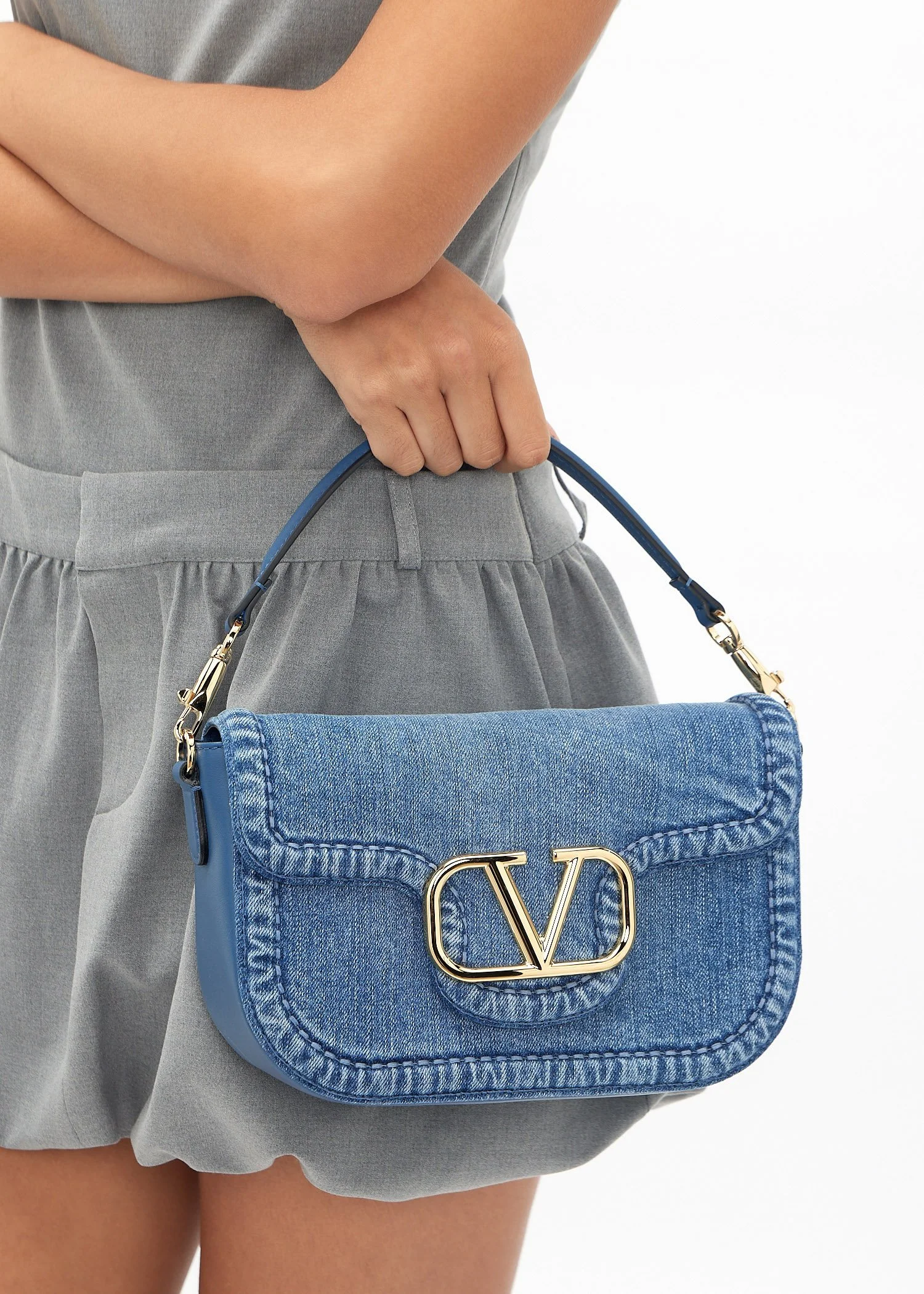 Valentino Garavani Denim Shoulder Bag with VLogo