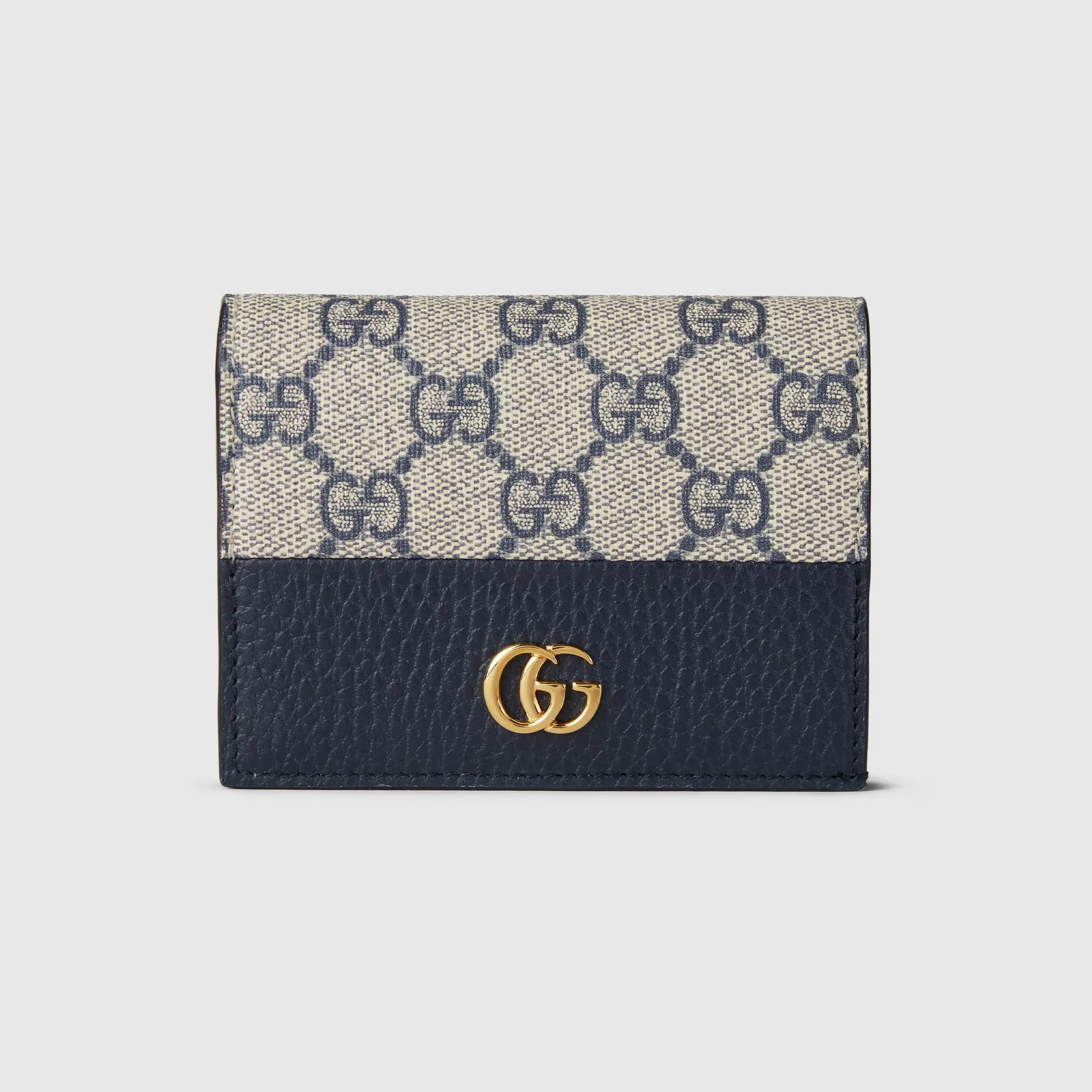 Gucci Leather Card Holder with GG Supreme Canvas and Double G Logo
