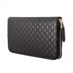 Authentic Gucci Black Leather Wallet with Top Zip Closure