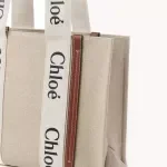 Chloé Canvas Woody Shoulder Bag with Leather Trim
