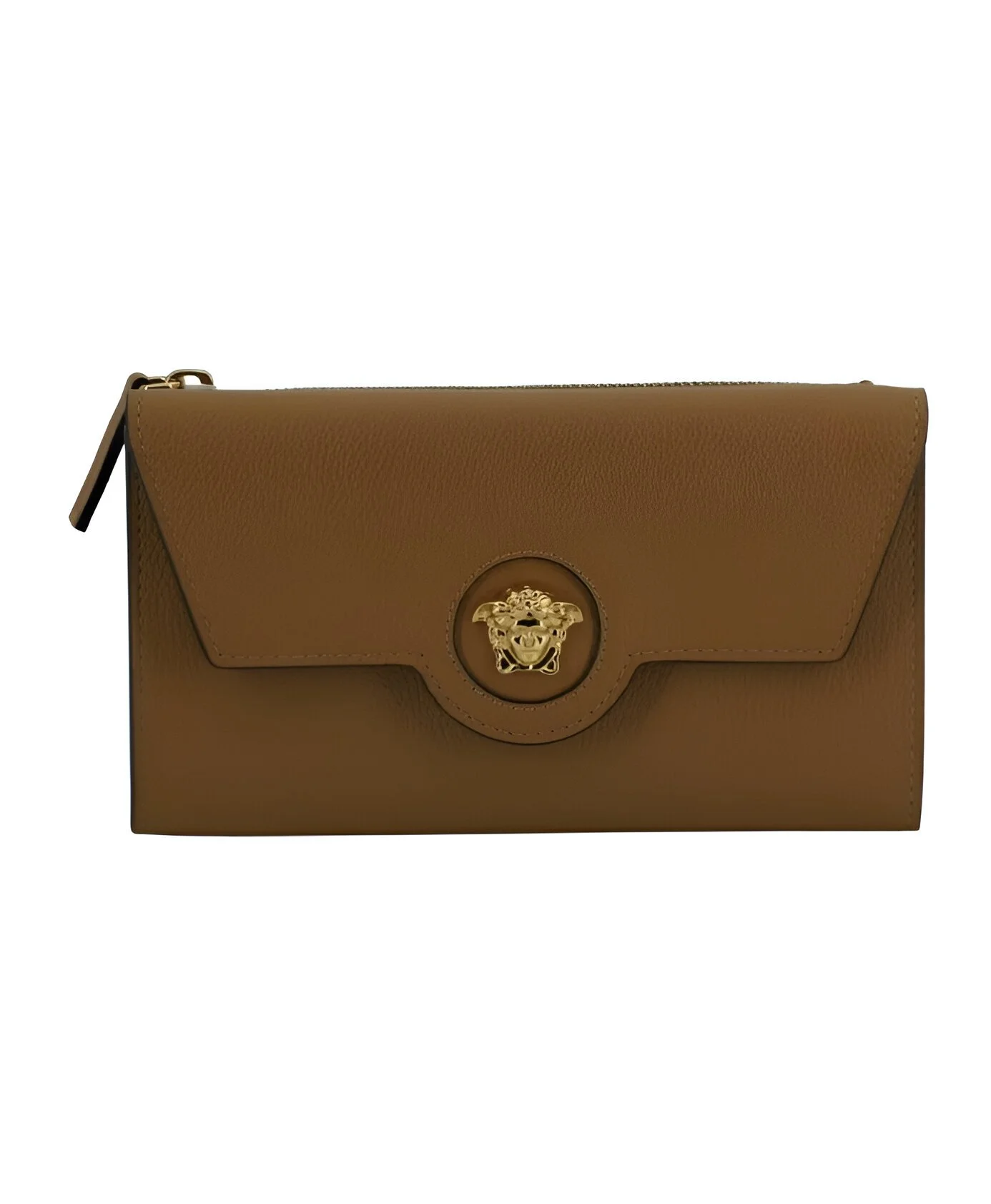 Versace Brown Calf Leather Wallet with Medusa Logo and 12 Card Slots