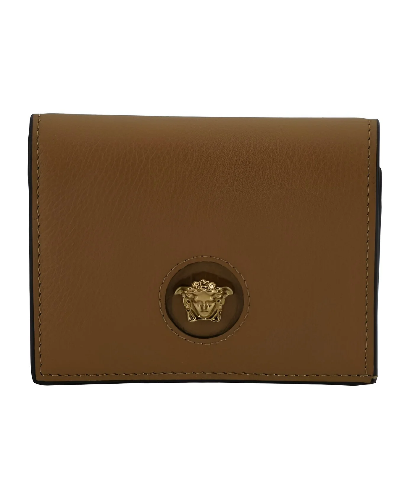 Versace Brown Calf Leather Compact Wallet with Medusa Logo
