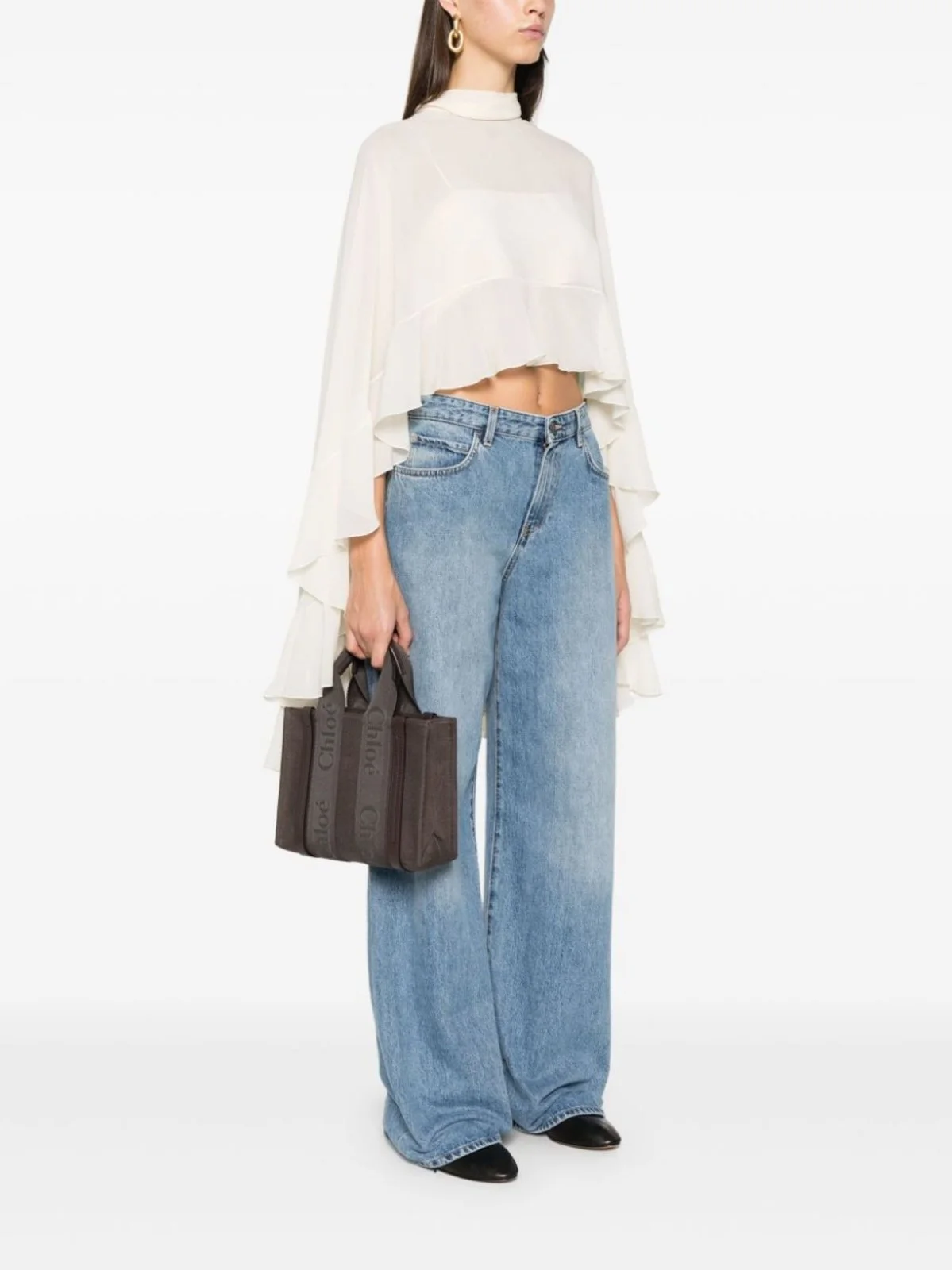 Chloé Woody Linen Handbag with Leather Accents