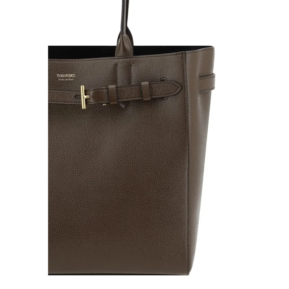 Tom Ford Medium Leather Shoulder Tote Bag with Monogram Detail