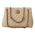 Versace White Quilted Nappa Leather Tote Handbag with Medusa Logo