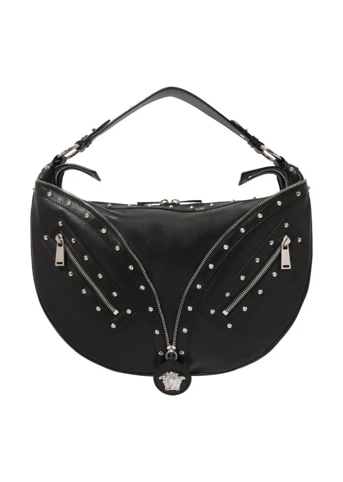 Versace Black Calf Leather Small Hobo Shoulder Bag