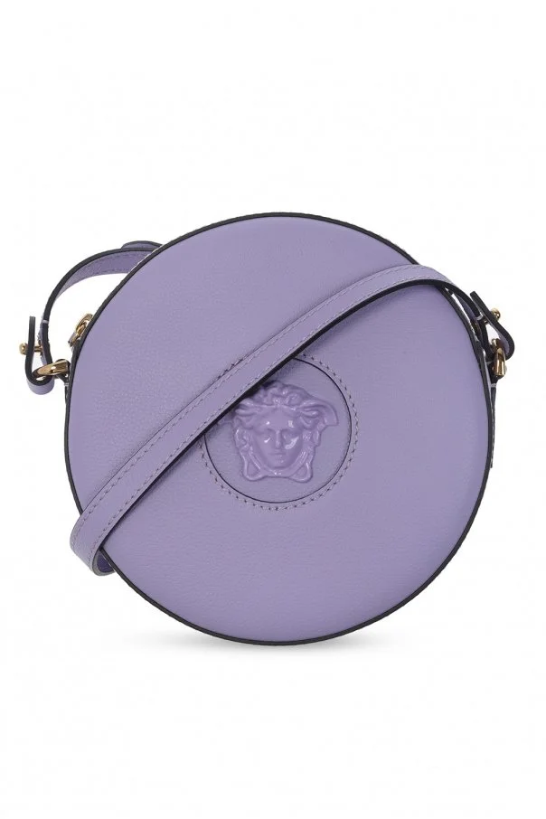 Versace Purple Disco Round Calf Leather Shoulder Bag with Medusa Logo