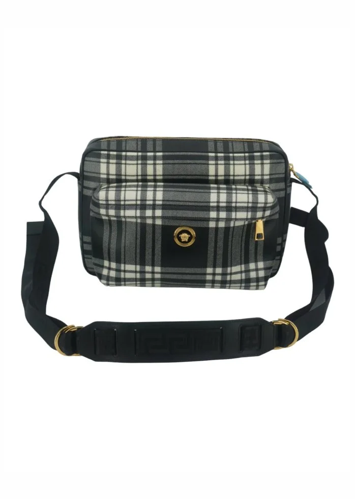 Versace Grey Leather & Fabric Crossbody Bag