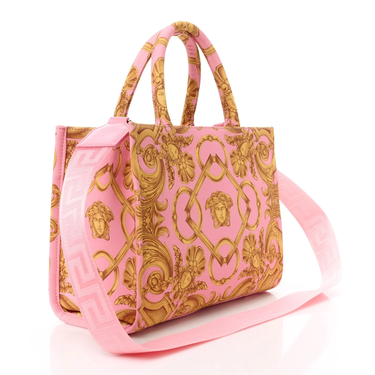 Versace Pink Tote Bag with Adjustable Strap and Zipper Pocket
