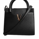 Versace Black Crossbody Tote Bag with Adjustable Strap and Logo Hardware