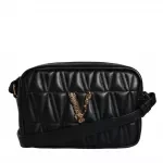 Versace Black Leather Crossbody Camera Bag with Adjustable Strap.
