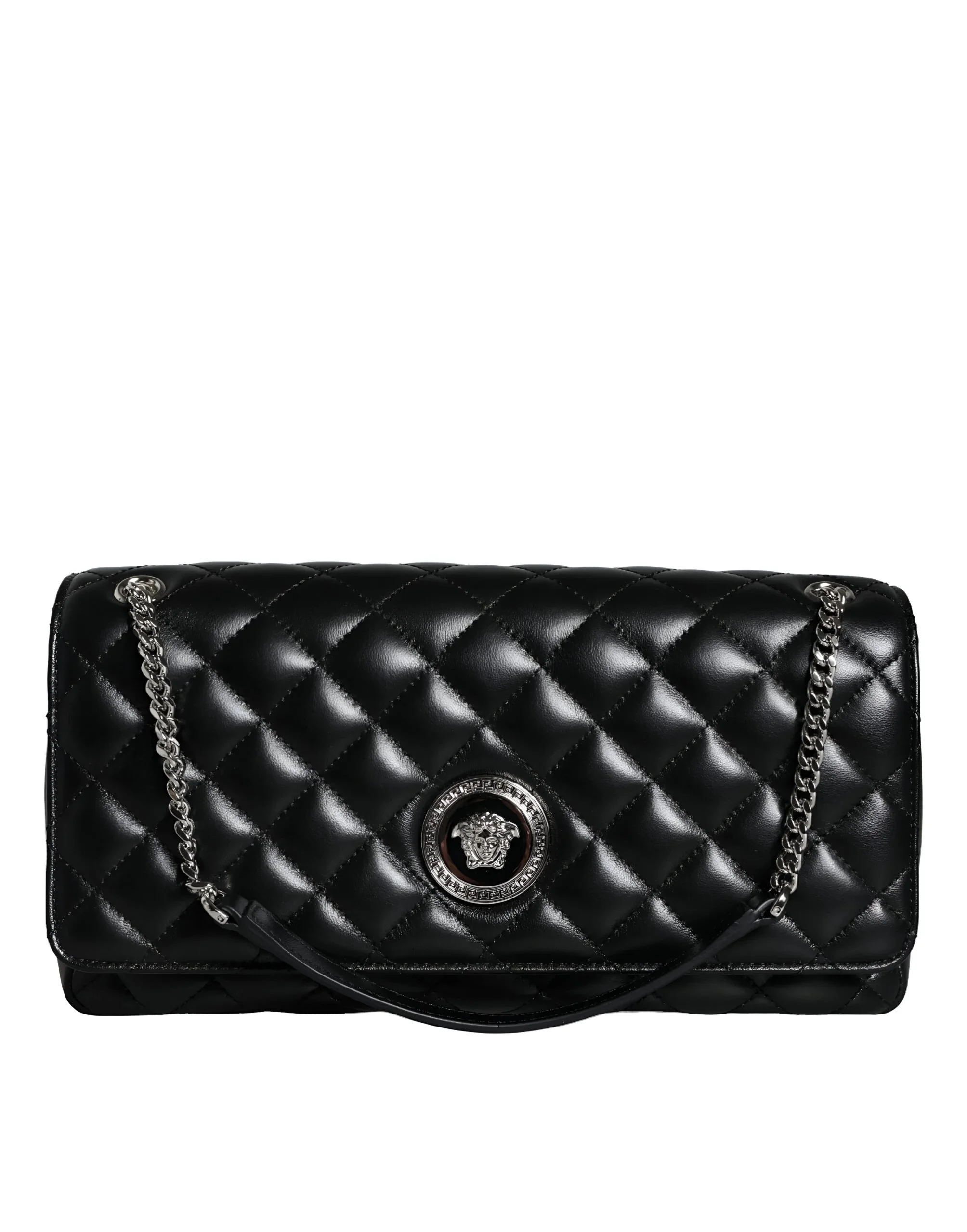 Versace Black Crossbody Bag with Adjustable Strap and Metal Hardware