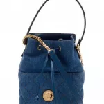 Versace Blue Crossbody Bag with Adjustable Strap and Logo Hardware