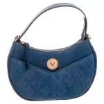 Versace Elegant Denim and Leather Top Handle Bag with Crossbody Strap